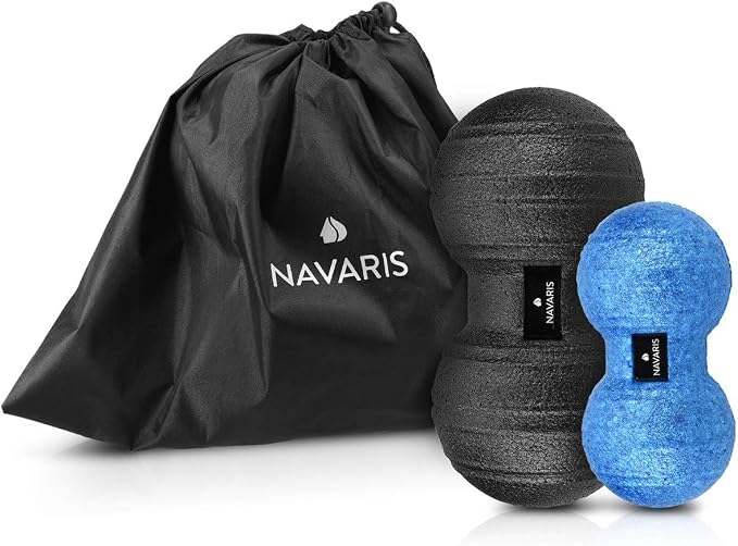 Navaris 2X Peanut Duo Ball - in 2 Sizes Duo Ball Fascia Ball Set - Trigger Point Ball - Fascia Balls - Black/Blue