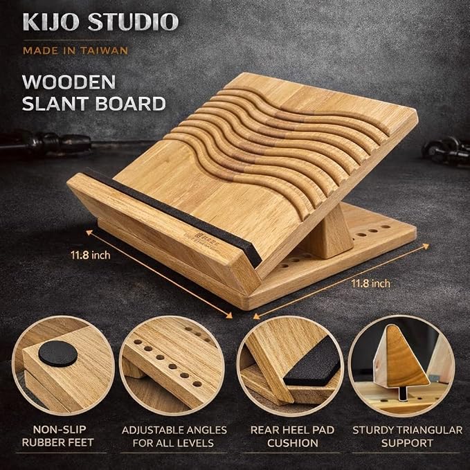 Family-Safe Non-Slip Solid Wooden Slant Board | Professional Incline Board for Seniors' Rehab, Kids' Balance & Calf Stretching