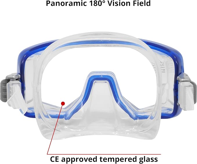 PanoEX 3 Window Diving Mask - Panoramic Wide View, Anti-Fog Tempered Glass, Anti-Leak Silicone Skirt - Scuba Mask, Dive Mask, Snorkel Mask for Adults