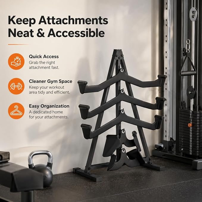 Cable Attachment Storage Rack, LAT Pulldown Bar Holder, Home Gym Organizer for Cable Handles and Attachments
