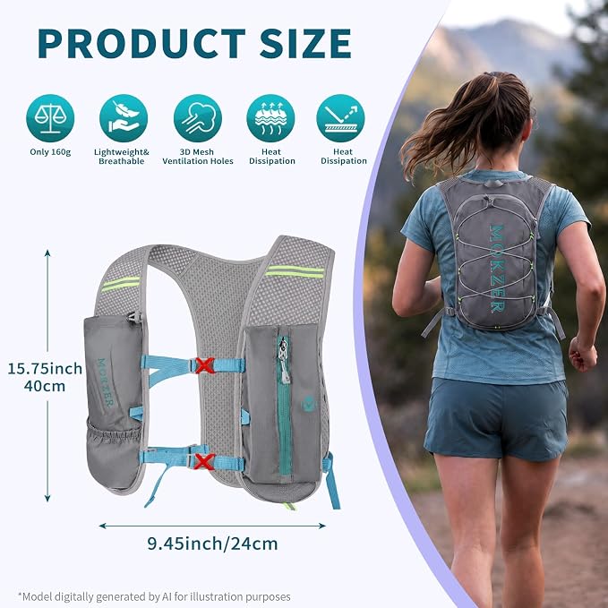 Running Hydration Vest with a 2L Water Bladder, Hydration Pack Lightweight Water Backpack for Running Hiking Cycling Marathon Trail Weekend Bags for Men Women
