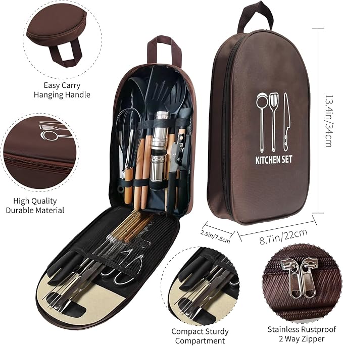 Silicone Camping Cooking Set Car Camping Essentials Cooking Kitchen Set, RV Camping Cookware Must Haves Gifts Camping Cooking Essentials, Camp Cooking Set for Travel Hiking Picnic