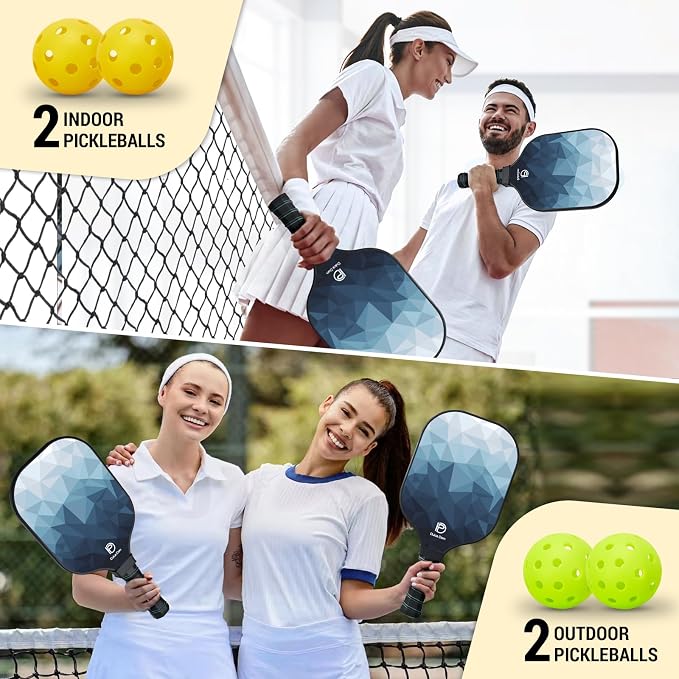 Dulce DOM Pickleball Paddles Set of 2/4 - USAPA Approved, 4 Indoor Outdoor Pickleball Balls, Fiberglass Surface Paddle Racket with Cover Bag, Ideal Training Equipment Gift for Men & Women