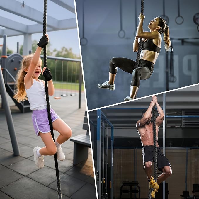 Climbing Rope Gym Workout - 1.5 Inch Dia 10FT 15FT 20FT 25FT 30FT 35FT 40FT 50FT Heavy Duty Work Out Rope Exercise Climbing Ropes for Adults Kids Fitness & Strength Training Outdoor & Indoor - Black