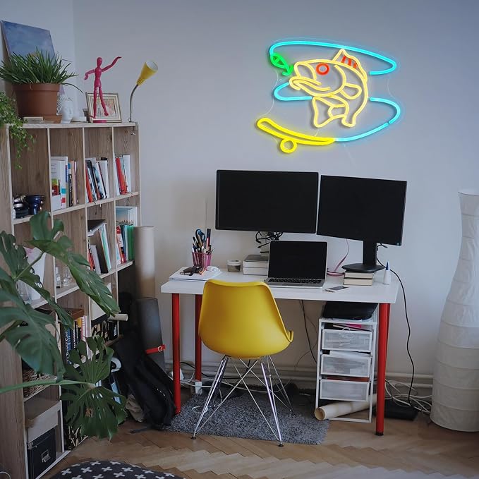 GNVETZLL Fishing Neon Sign Dimmable Fish Neon Light for Wall Decor LED USB Powered Fishing Hook Lights for Fishing Gear Store Yacht Man Cave Living Room Boys Gifts(Multicolor 15.7‘’*12.4‘’)