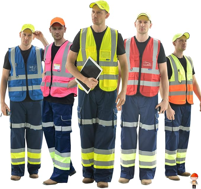 A-SAFETY Reflective Safety Vest, Hi Vis 9 Pockets High Visibility Zipper Front Safety Vest, Orange&Blue Color Mixed, L