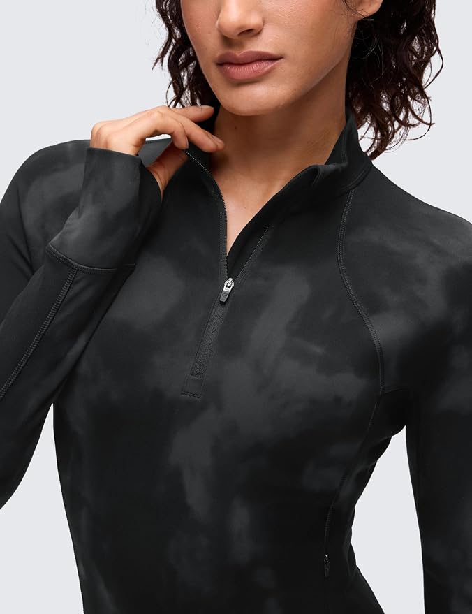 CRZ YOGA Butterluxe Half Zip Long Sleeve Shirts for Women - Workout Athletic Yoga Tops Crop Collared Quarter Zipper T-Shirt