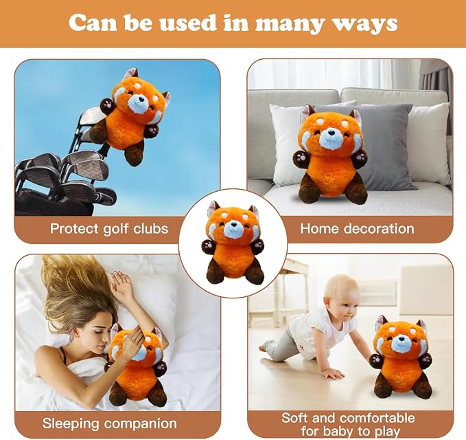Cute Red Panda Golf Headcover, Animals Plush Golf Club Head Covers, Small Size Fits Hybird and Irons, Large Size Fits Standard 460cc Driver Head