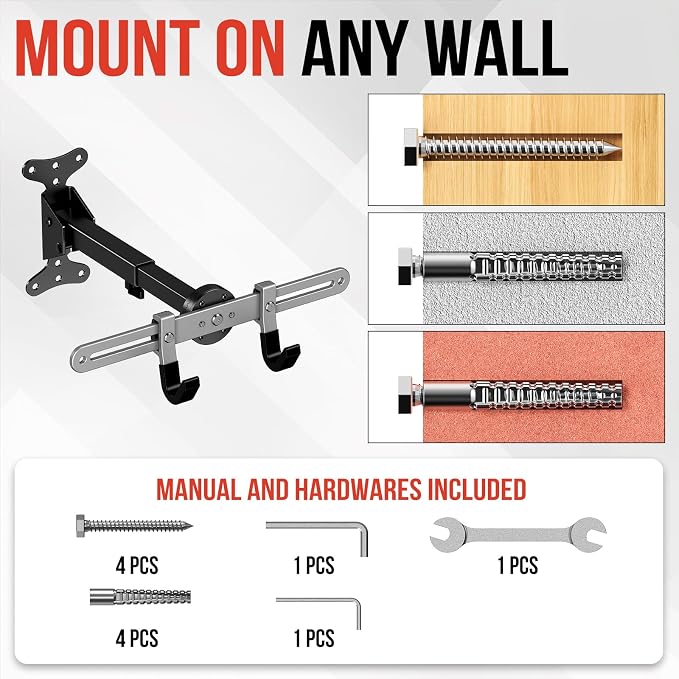 Heavy-Duty Bike Wall Mount for Garage Aluminum Alloy & Steel Folding Bicycle Rack,360° Rotation,Adjustable Hook, 66lbs Capacity Horizontal Indoor Bike Storage, for Road Mountain Hybrid Bikes