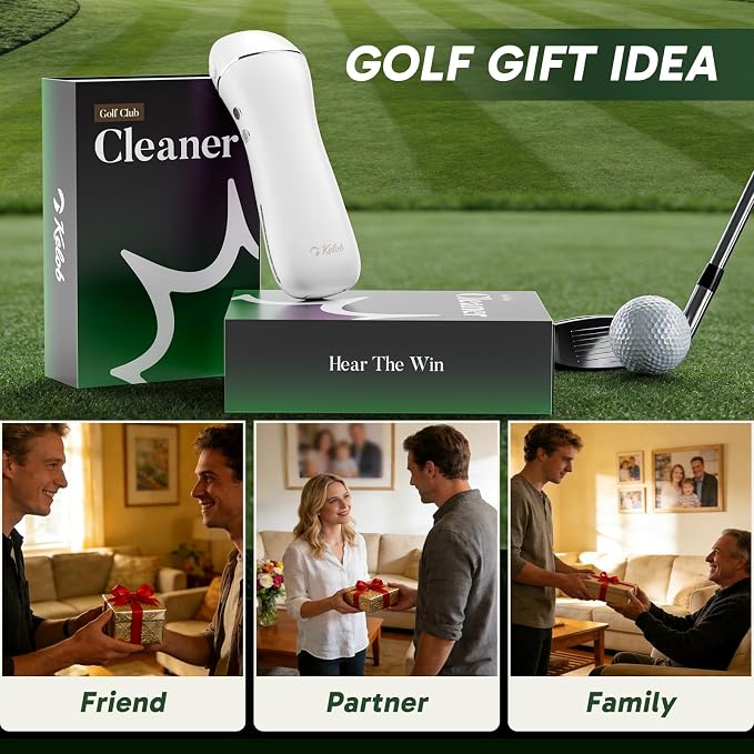 KELOB Electric Golf Club Cleaner Brush – 360° Auto-Rotating, 100ml Water Tank, 2000mAh Type-C Rechargeable, 2-Speed & 2 Brush Heads – High-Pressure Spray for Grooves, Ideal Golf Gift