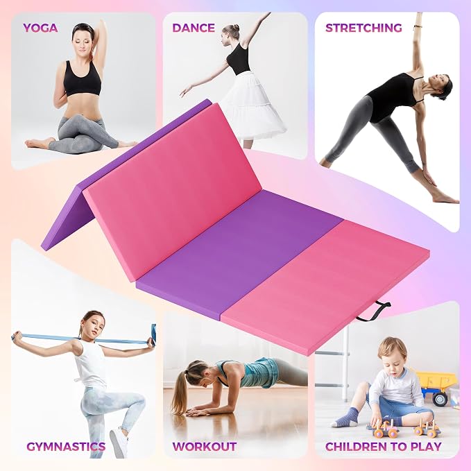 Folding Gymnastics Mat & Exercise Mats&Gymnastics Tumbling Mats-Thick Portable Home Gym Floor Pad for for Pilates, Aerobics, and Martial Arts Fitness Training,Four Pads Folding design