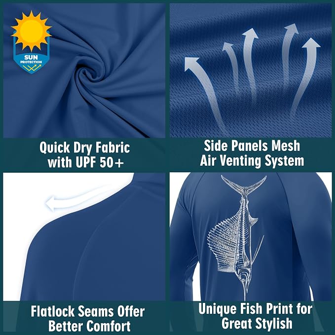 Palmyth Fishing Hoodie for Men Long Sleeve Sun Protection UV UPF 50+ Shirts | Hidden Zipper Pocket, Thumb Loops, Quick-Dry, Side Mesh Panels, Lens Cleaning Cloth, 4-Way Stretch