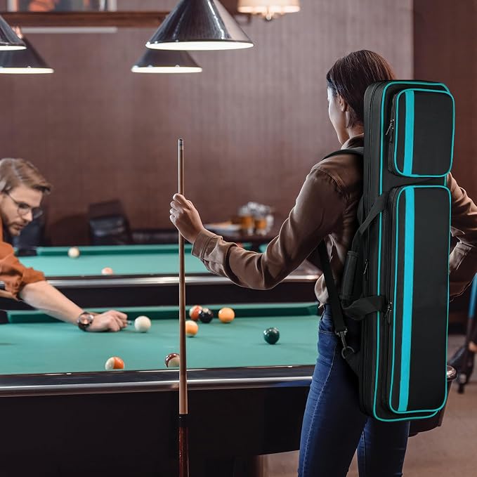 Pool Cue Case 4x5, Pool Cue Carrying Case Soft Padded Billiard Stick Bag with Multi-pocket for 4 Butts and 5 Shafts (1PCS Grey + 1PCS Blue)