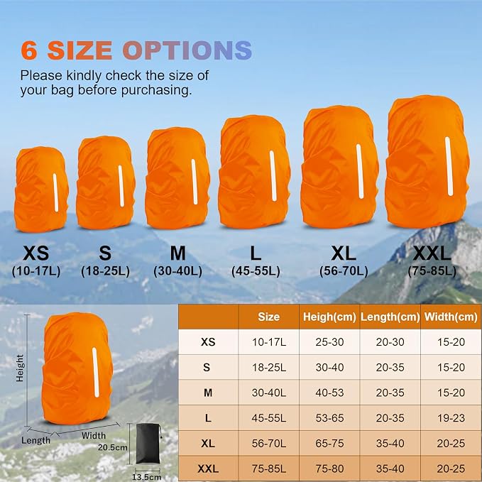 LAMA 2 Pack Waterproof Rain Cover for Backpack, Reflective Rucksack Rain Cover for Anti-Dust/Anti-Theft/Bicycling/Hiking/Outdoor Activities,XXL Size (for 75L-85L Backpack),1 Pcs Black + 1 Pcs Orange