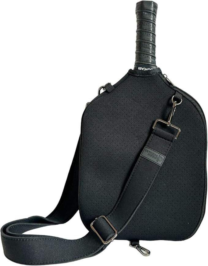 Posh Pickler Crossbody Neoprene Pickleball Bag - Paddle Cover with Adjustable Strap, Built-in Pocket for Essentials, Carabiner Fence Clip, Add-On Ready D-Rings, and Durable Design for Everyday Use