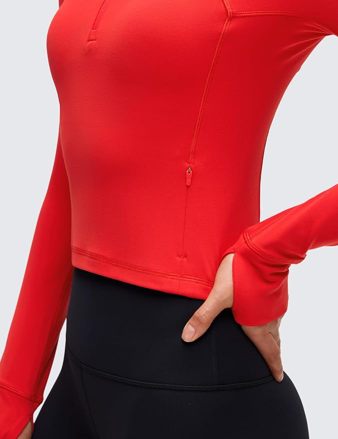 CRZ YOGA Butterluxe Half Zip Long Sleeve Shirts for Women - Workout Athletic Yoga Tops Crop Collared Quarter Zipper T-Shirt
