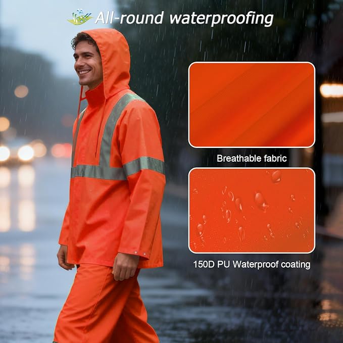 Rain Pants, High Visibility Safety Coat, Hi Vis Waterproof Work Pants, Lightweight Rain Gear for Outdoor Activities, Men Women, Orange P, XXL-3XL