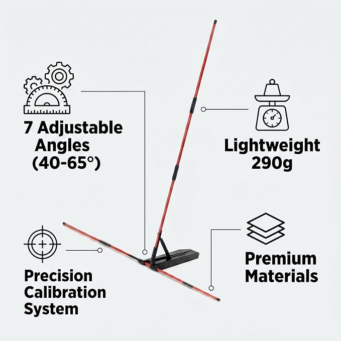 Golf Alignment Stick Holder Adjustable Angle Swing Trainer Aid Fiberglass Rods PVC Sleeve Plane Corrector Portable ABS Base for Men Women Putting Drills Red Black