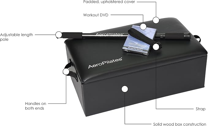 AeroPilates Box and Pole Reformer Accessory with Balance & Flexibility | Balance & Flexibility; Includes Adjustable Support Pole; Strap & Instructional Workout Video