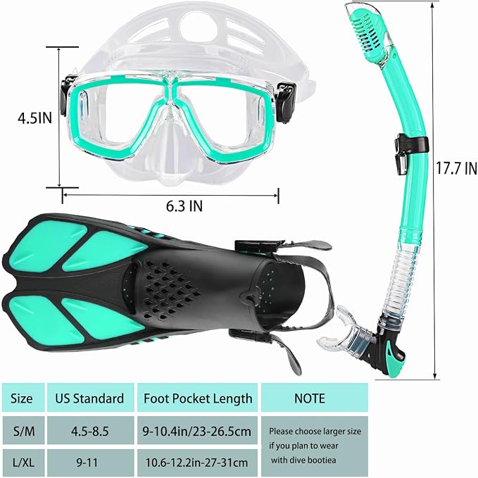 Snorkeling Gear for Adults with Fins Scuba Diving Gear Adult Professional Travel Snorkel Sets with Flippers,Anti-Fog Anti-Leak Diving Mask