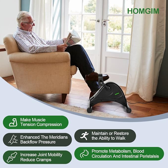 HOMGIM Mini Exercise Bike,Under Desk Bike for Seniors Rehab Training, Motorized Pedal Exerciser for Arm/Leg Fitness & Physical Therapy, 6 Levels Speed Adjustment