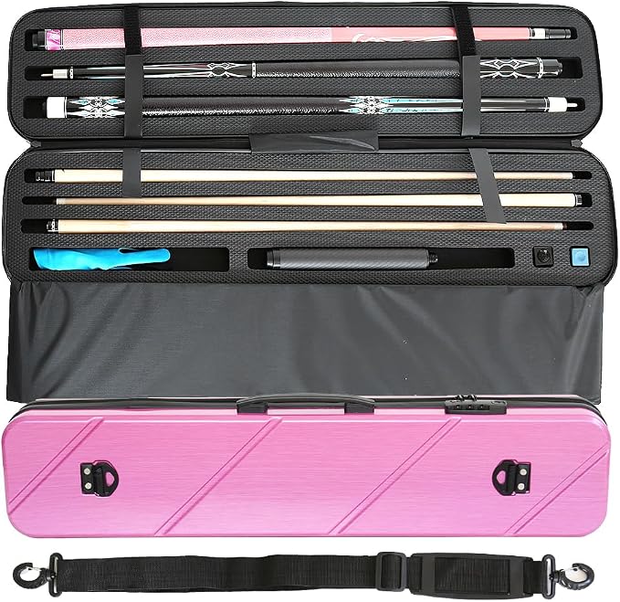 Hard PC 3X3 Pool Cue Case - Durable Shockproof Design, Holds 3 Cues,Portable with Adjustable Shoulder Strap, Ideal for Pool Enthusiasts and Professional Players