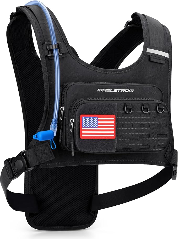 Maelstrom Hydration Vest with 2L Water Bladder Backpack for Running Hiking | Chest Pack, BPA-free, High Flow Bite, Reflective Stripe, Helmet Buckle, Detachable, Breathable Pad, for Cycling, Marathon