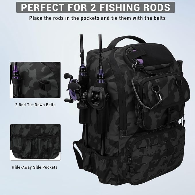 Fishing Backpack with Rod Holders,40L Large Water-resistant Fishing Tackle Bag with Cooler,Tackle Box Backpack