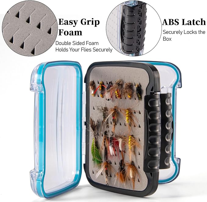 Dr.Fish Fly Fishing Box, Flies Storage Case Waterproof Silicone Double Sided Clam Fishing Jig Boxes Crappie Panfish Trout X-small