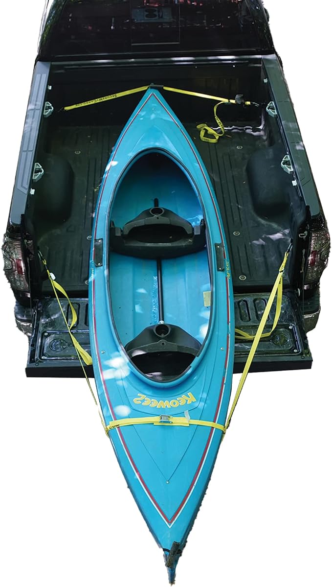 SecureMyCargo - Kayak & Paddleboard Truck Bed Strap – Fast 30‑Second Tie‑Down System for Pickups–Secure SUP, Canoe, or Kayak Without Ratchets or Knots – Deluxe Kit w/Anchor‑Point Extension Straps