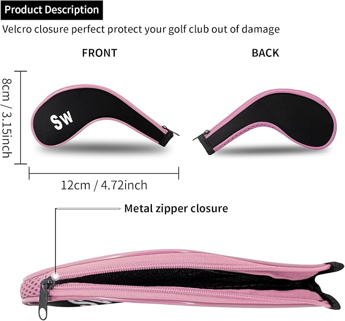Golf Club 12pcs Thick Synthetic Zipper Long Neck Set Headcover Fit The Most Brands, Side Number Golf Iron Club Head Cover LW SW PW Covers #3,4,5,6,7,8,9