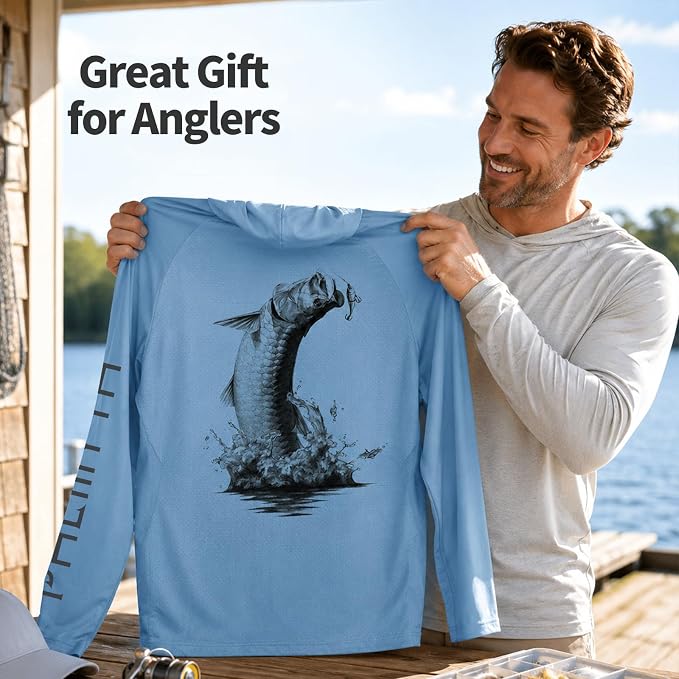 Palmyth Men's Fishing Hoodie Shirt UPF 50+ Quick-Dry Breathable Long Sleeve | Long Sleeve Fishing Shirt, UPF 50+ Sun Protection, Quick-Dry Fabric, Breathable Mesh Back, Built-in Face Mask, 4-way Stretch