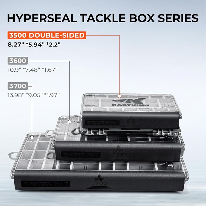 KastKing HyperSeal 3500 Double-Sided Waterproof Fishing Tackle Box,1 Pack | Adjustable Dividers, EVA Foam Jig Storage, Lure & Terminal Tackle Organizer,Tackle Trays, Fishing Gear Storage
