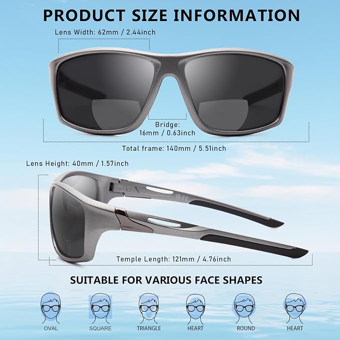 DEHOTRE 2 Pack Bifocal Reading Sunglasses Men Wrap Around Sports Sun Readers Outdoor Clear Top Soft Nose Pads PC Frame UV400