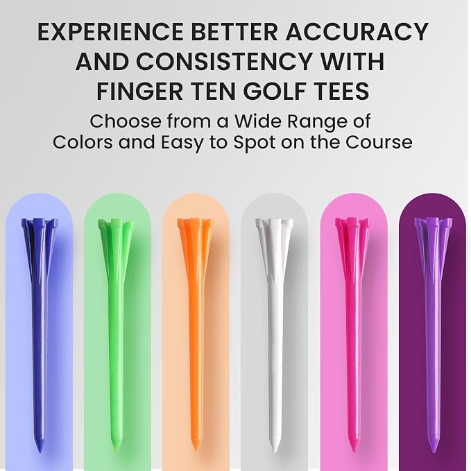 FINGER TEN Golf Tees Plastic Unbreakable Easy to Find Bulk Value 200/500/1000 Count, 2 3/4 3 1/4 Inch Tee Driving Range Reduce Friction, Green Red White USA Flag Practice