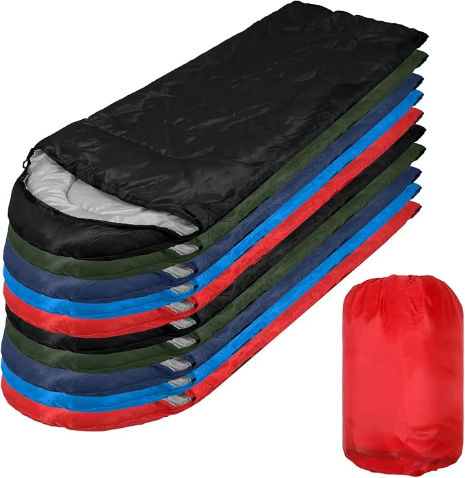 Macarrie 10 Pcs Bulk Sleeping Bags for Adults 0 Degree Waterproof Emergency Sleeping Bags with Compression Sack for Camping Hiking Backpacking Outdoor Activities