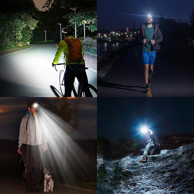 Rechargeable LED Headlamp 1800LM, 3200mAh Hard Hat Light, 6 Modes, 42H Runtime, 180° Adjustable, Lightweight Durable Head Torch, IPX4 Waterproof Flashlight for Camping, Hiking, Running & Fishing