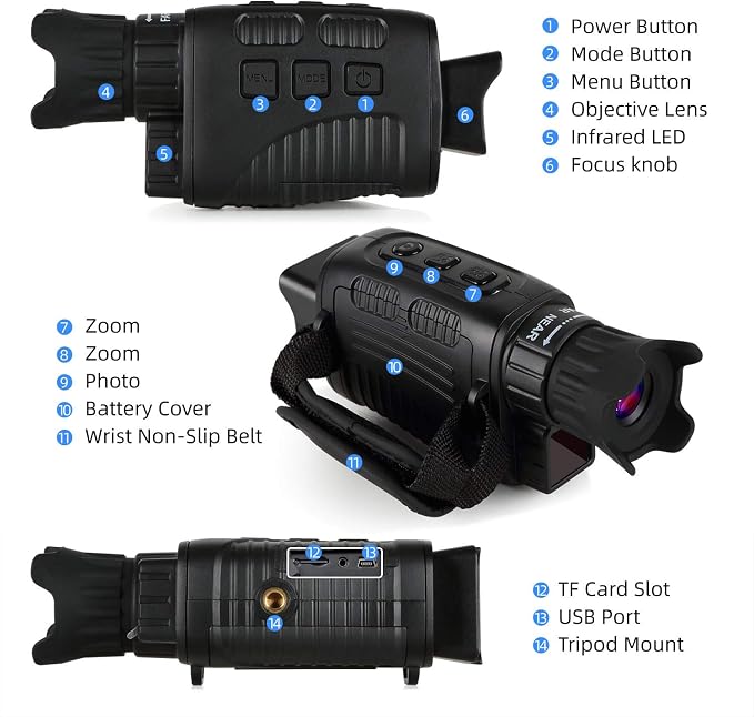 Digital Real Night Vision Monocular Goggle, Infrared Binocular for Hunting, Surveillance, Spotting and Spy, 4X Digital Zoom and Take HD Photo & 960P Video from 200m in Total Darkness