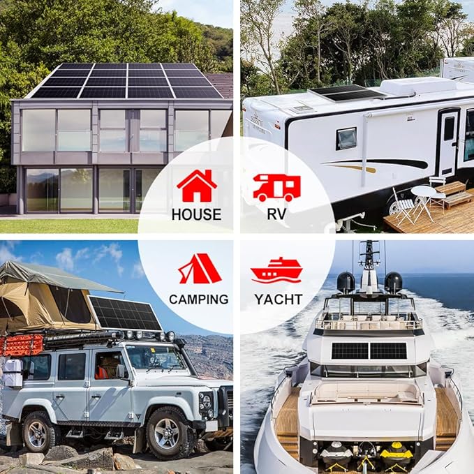 DOKIO 200W 18V Monocrystalline Solar Panel for 12V Battery Charging, Aluminum Frame, MC4 Connector, Pre-Drilled Holes, for Rooftop RV Boat Farm Off-Grid Power