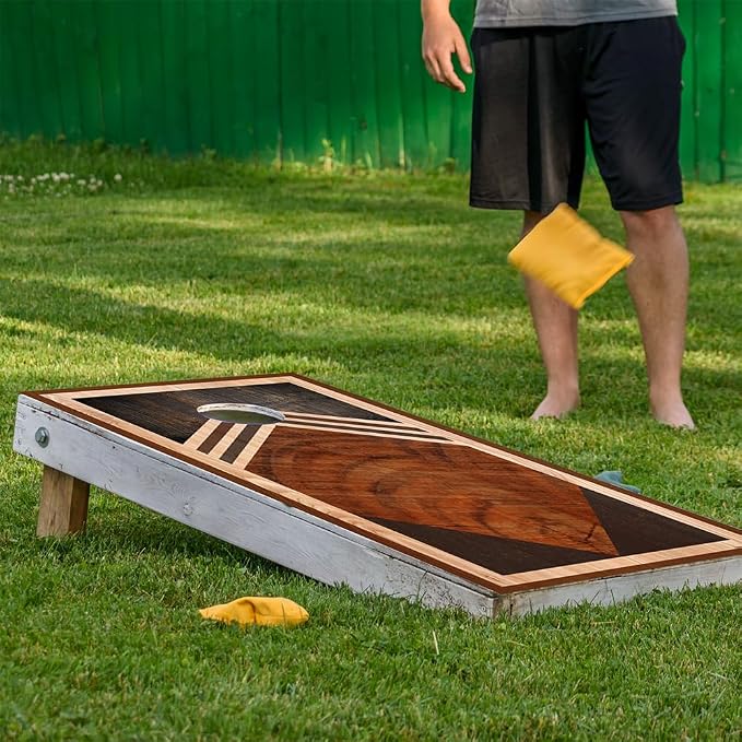 Cornhole Board Wraps & Skins – Corn Hole Decals, Geometric Wood, Set of 2 | Modern geometric wood-plank design fits 2x4 regulation cornhole boards – weatherproof vinyl skins & stickers for both boards