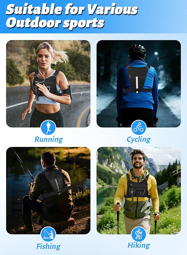 Chest Bag for Men Women, Lightweight Utility Running Chest Pack for Sports with Phone Holder for Sports Workout Jog
