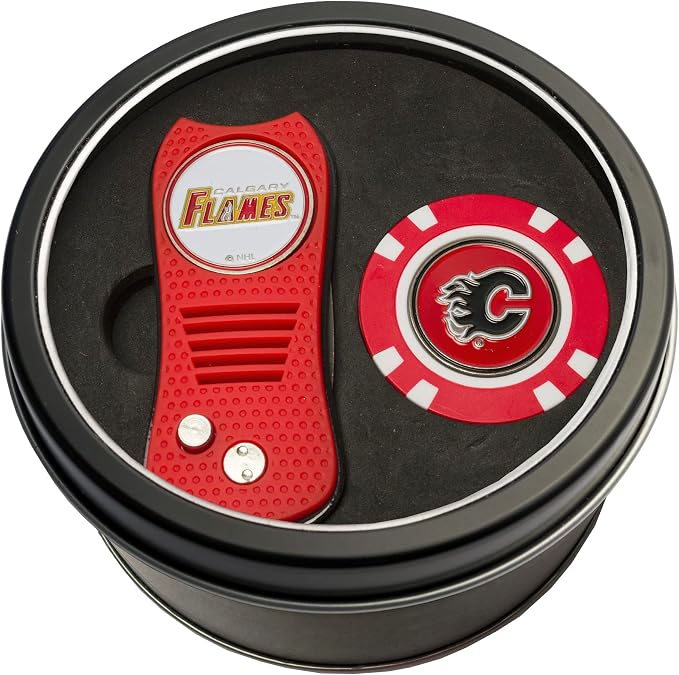 Team Golf NHL Gift Set Retractable Divot Tool & Chip, Includes 2 Double-Sided Enamel Ball Markers, Patented Design, Less Damage to Greens, Retractable Mechanism