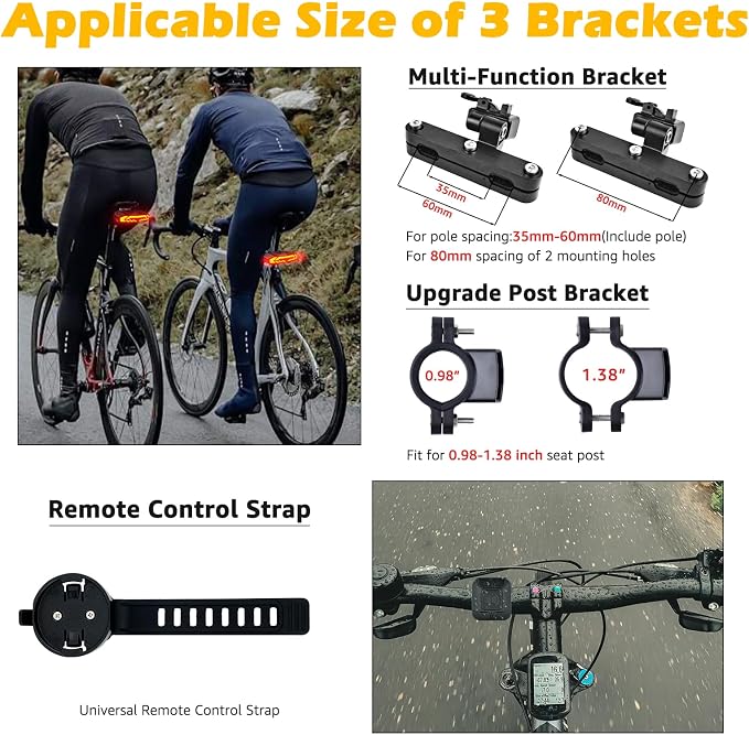NineLeaf Bike Turn Signals, Turn Signal Kit for Ebike, Bike Turn Signals Front and Rear Auto On/Off Electric Bell Automatic Brake Light Remote Control Rear Light USB Rechargeable IP65 Waterproof