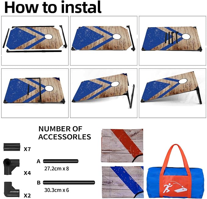 NZQXJXZ 3x2 ft Cornhole Board Set with 8 Bean Bags and Carrying Bag, Outdoor Toss Game Set for Kids and Adults, Portable Corn Hole Sets for Beach Lawn Backyard