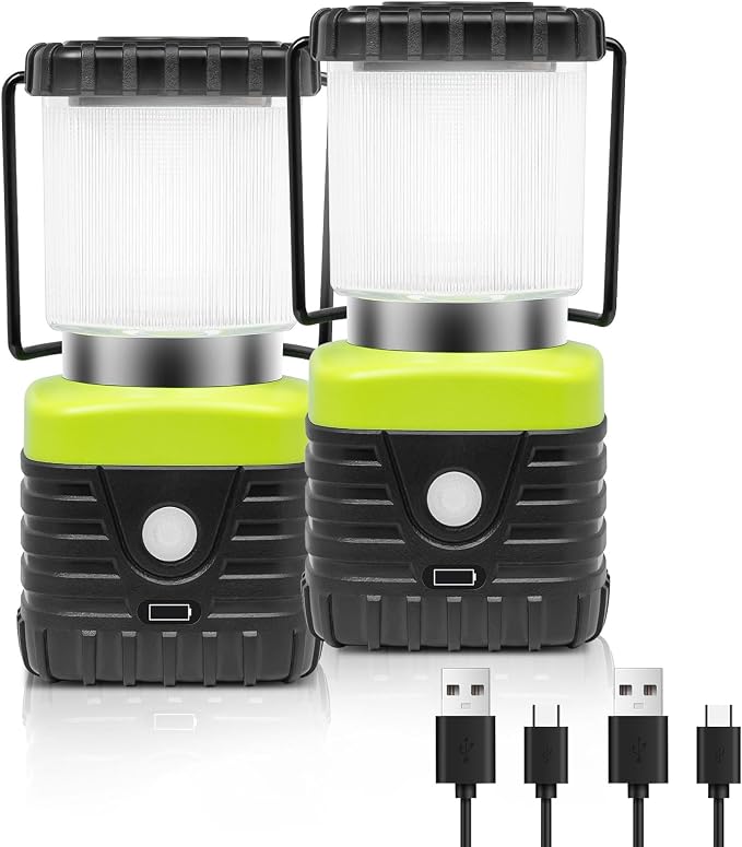 Jarxin 2PCS 6500K White Light LED Camping Lantern Rechargeable 1000LM, 4500mAh Power Bank, Flashlight for Hurricane Emergency, Hiking, IP44 Waterproof Lantern(Black)