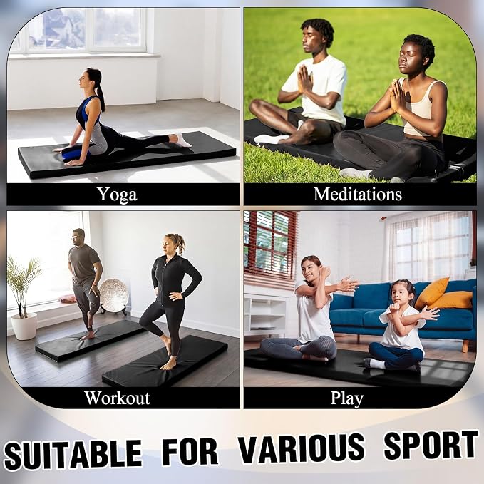 Lyrow 3 Inch 72"x 24" Thick Foldable Yoga Mat with Carry Strap, Non-slip Portable Foam Gym Mat for Yoga, Pilates and Stretching