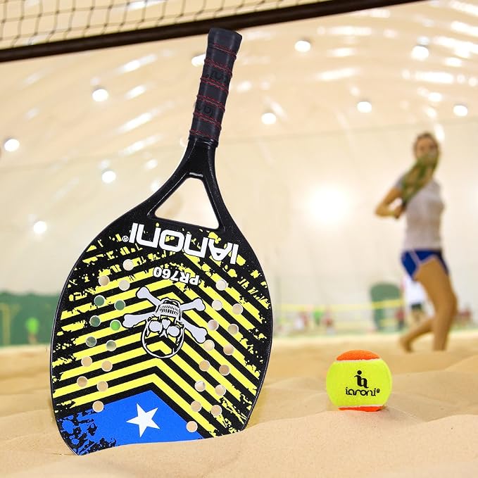 ianoni Beach Tennis Racket,Carbon Fiber Grit Face with EVA Memory Foam Core Beach Tennis Racket