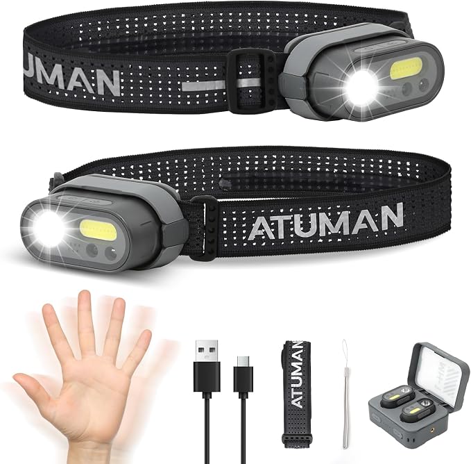 Rechargeable LED Headlamp Super Bright, 2 Pack Motion Sensor Head lamp Flashlight, Waterproof 8 Modes Head Lights for Forehead, Camping Essentials Gear for Hiking Fishing Work
