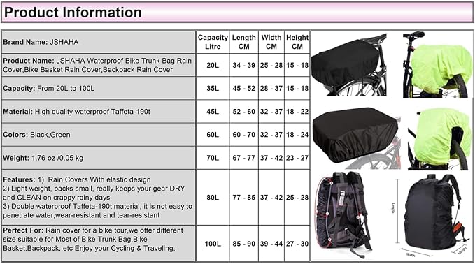 Bicycle Rear Rack Rain Cover with Reflective Strip Bike Trunk Rain Cover (45L Green, 45L)