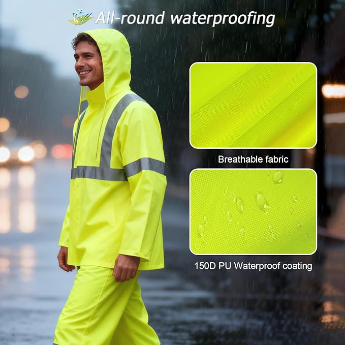 Rain Pants, High Visibility Safety Coat, Hi Vis Waterproof Work Pants, Lightweight Rain Gear for Outdoor Activities, Men Women, Yellow P, XXL-3XL